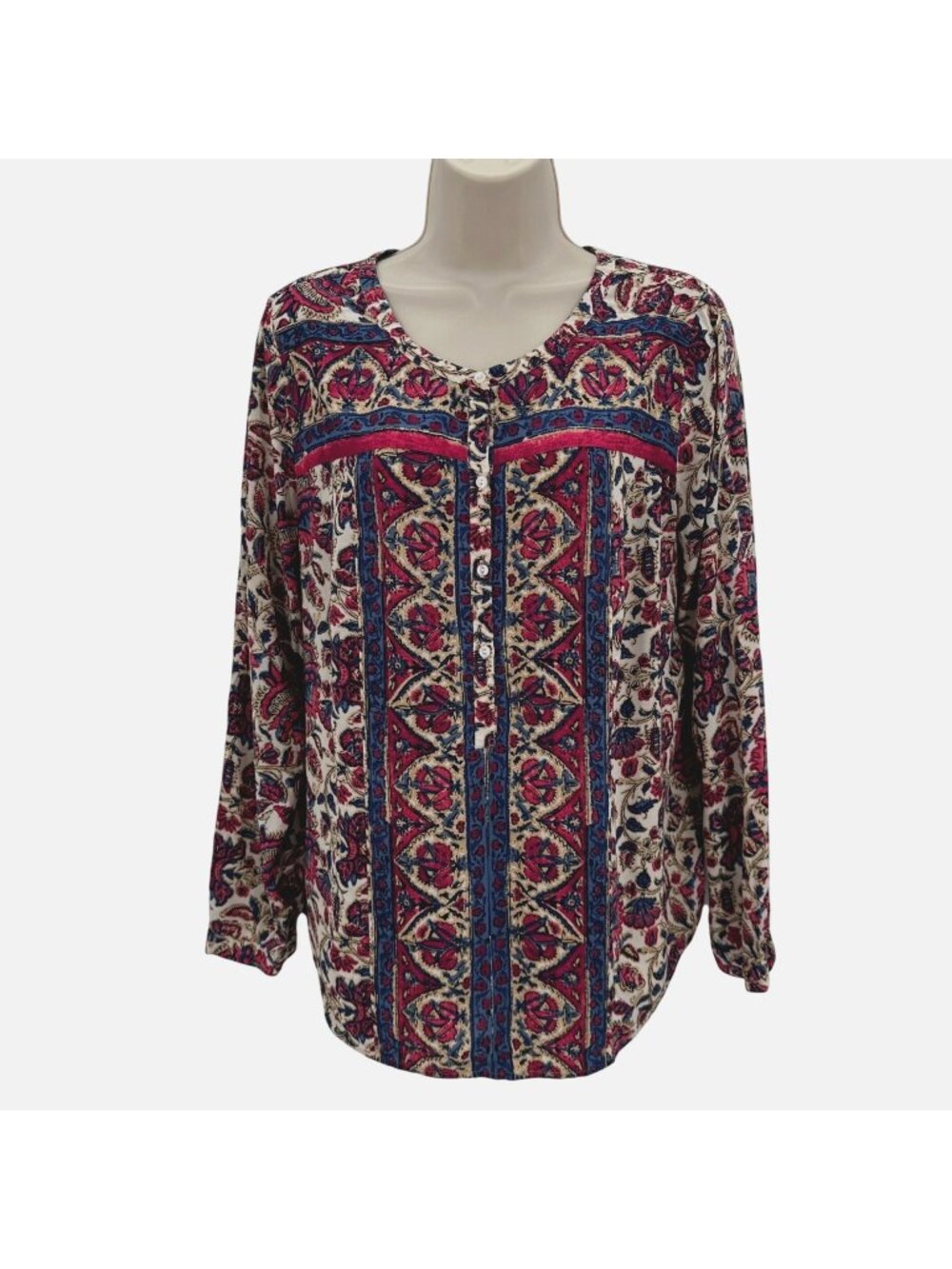 Lucky Brand Womens Boho Floral Button-Front Rayon Blouse Size M
